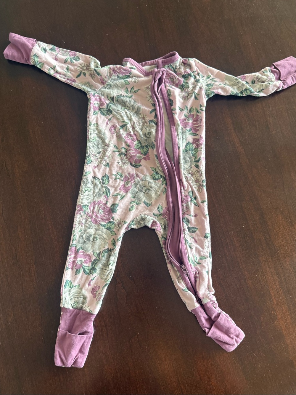 Spearmint Love Floral Lavender Kids One-Piece Zipper Romper